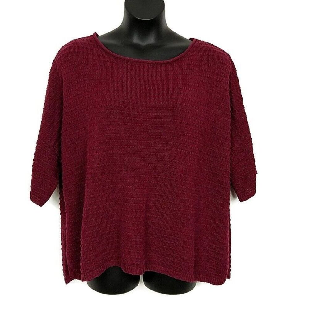 💥5/$25 Time&Tru Womens sz XL Sweater Solid Red Knit 3/4 Sleeve Round Neck Knit
